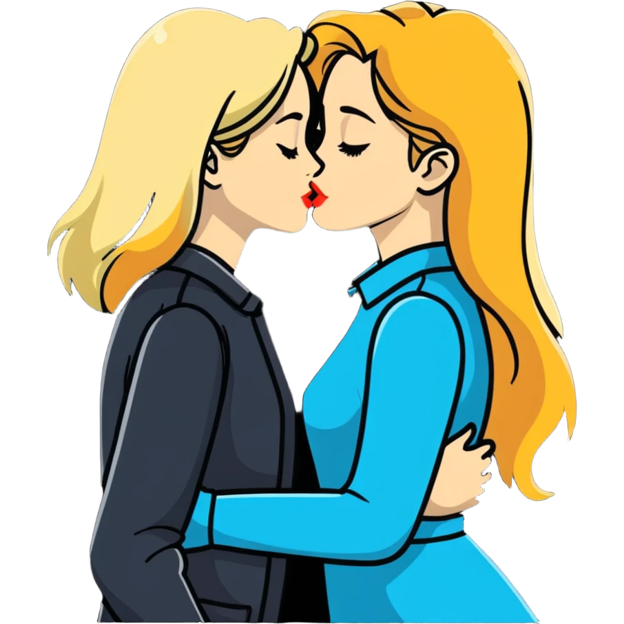 lesbian couple blonde and brunette kissing emoji