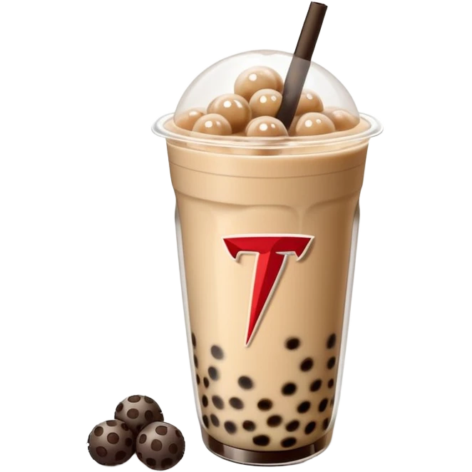 Boba tea in tesla, without a person and with the tesla logo keep the boba tea like that and make it the car and the boba tea how it was and cream boba tea just a little smaller to go on pinterest emoji