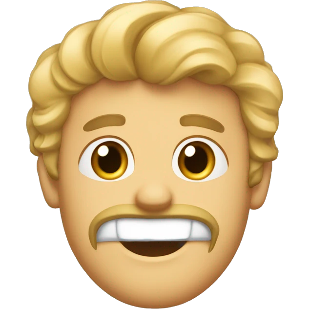 curtains hair style,  wide apart eyes, two big front teeth, white male emoji