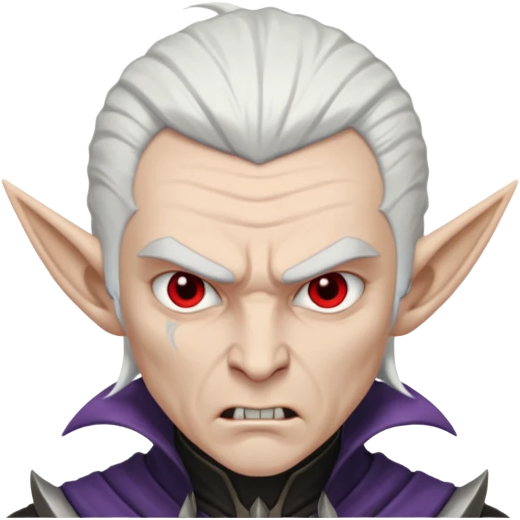 dark elf man, white hair, angry emoji