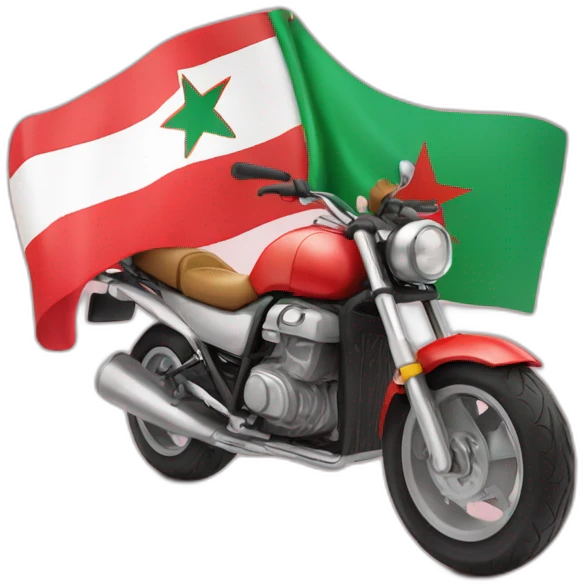 une moto avec le drapeau du Maroc derrière emoji