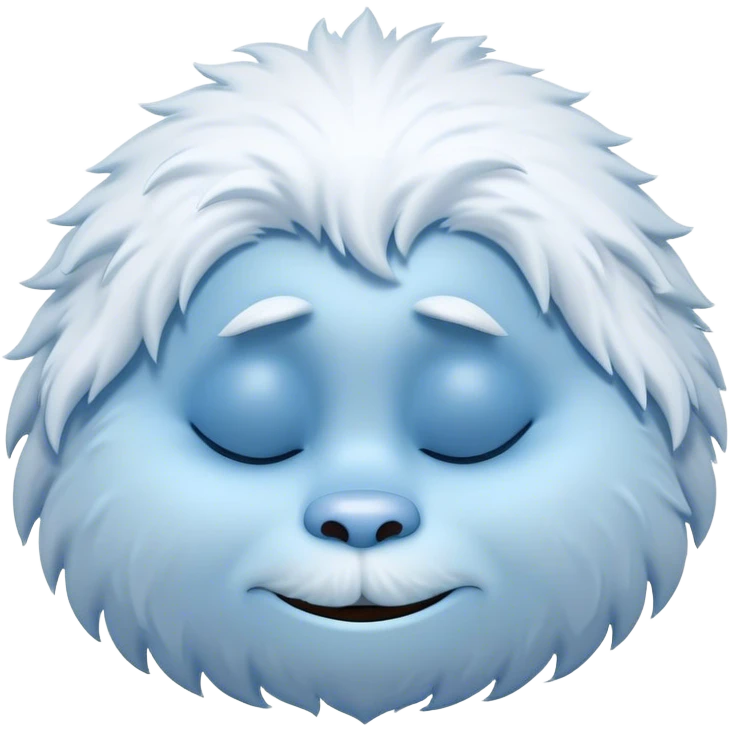 Meme-Worthy Cute Sleeping Yeti Portrait Emoji, with a charming, fluffy, snow-dusted figure in gentle whites and cool blues, head resting in blissful, serene slumber with closed, peaceful eyes and a small, contented smile, simplified yet irresistibly adorable, highly detailed with a soft frosty outline that captures the tender drowsiness of a yeti drifting into snowy dreams! emoji