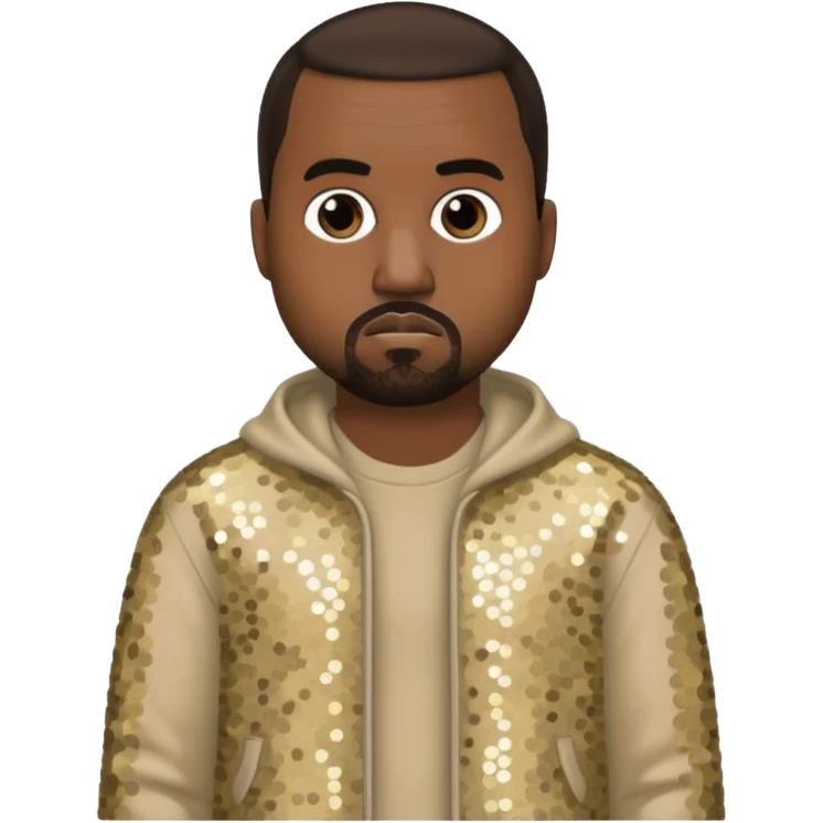 Kanye West with dark brown hair, beige sequin outfit emoji