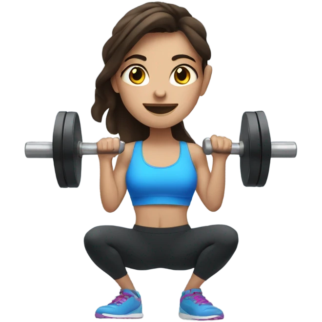 brunette girl with blue eyes lifting weights emoji