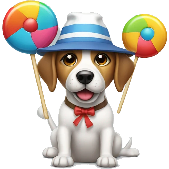 Dog with propeller hat spilling wide with giant lollipop in one hand  emoji