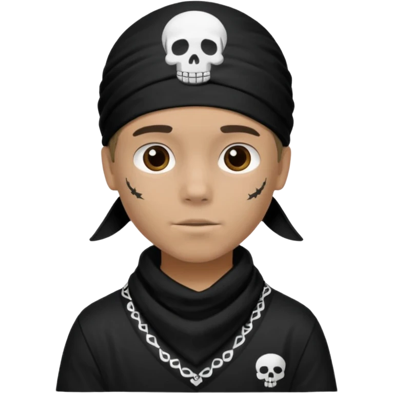 Make a boy wearing black bandana with some design on bandana emoji