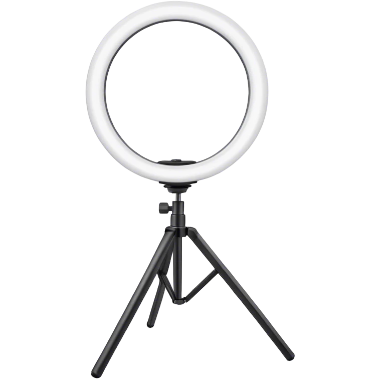 white glowing ring light on white tripod emoji