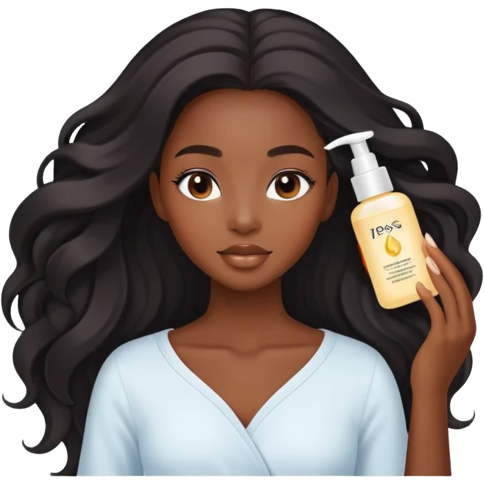 black girl with long hair doing skincare emoji