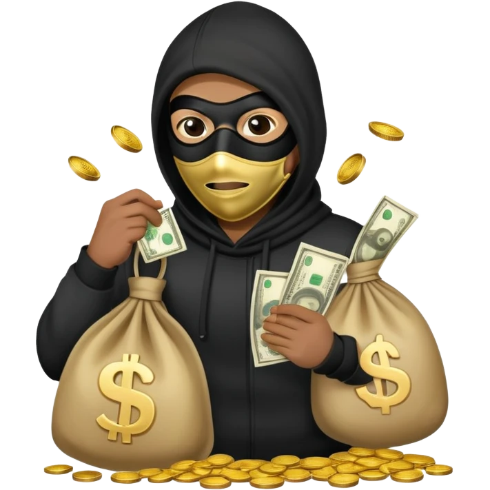 Un ladrón que tenga una máscara y que tenga en la espalda una bolsa de dinero emoji
