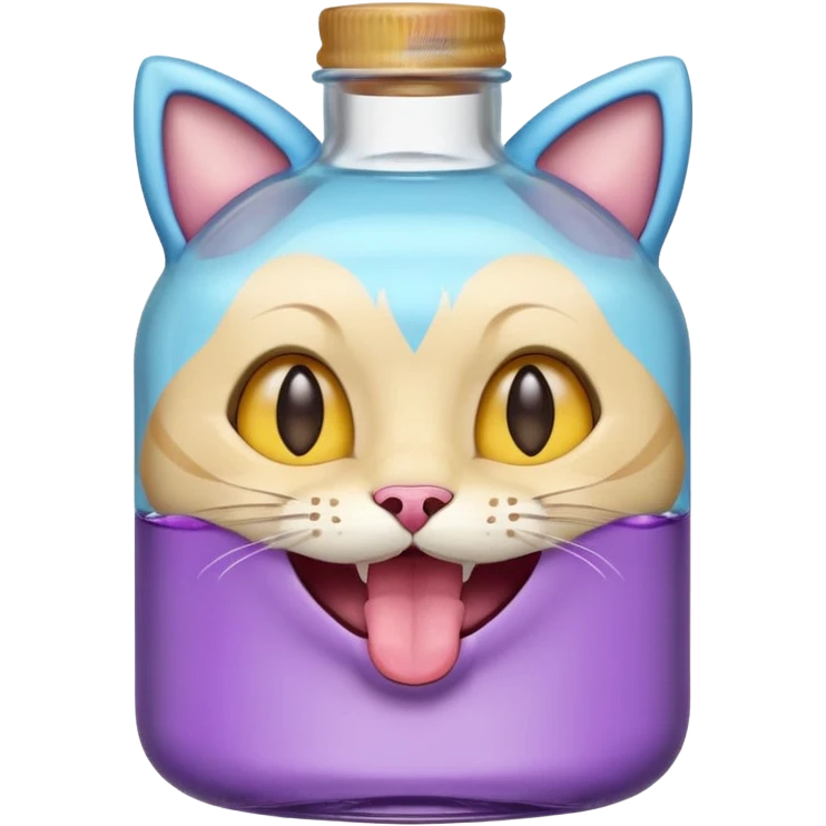 Smiling bottle of oil light purple top and light blue sticking tongue out and with cat ears emoji