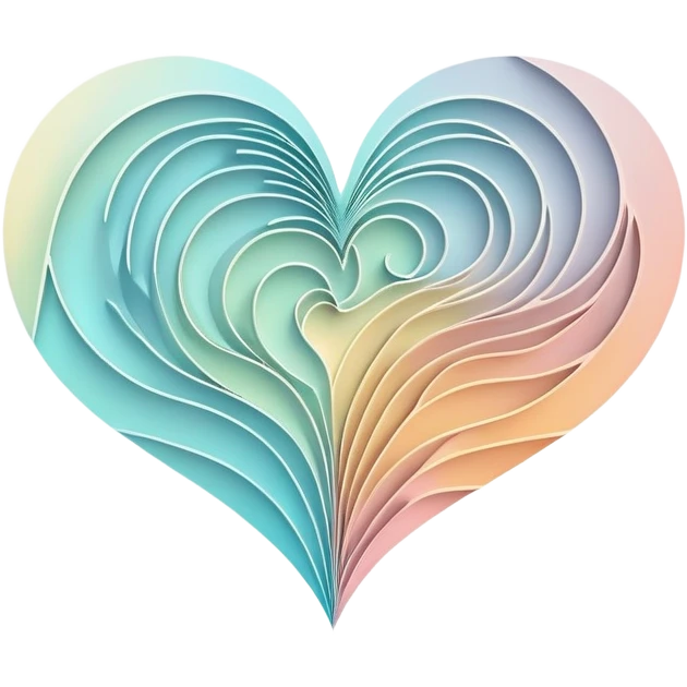 Abstract folded map with topographic line patterns forming subtle heart shapes, ethereal glowing map with magical abstract heart contours emoji