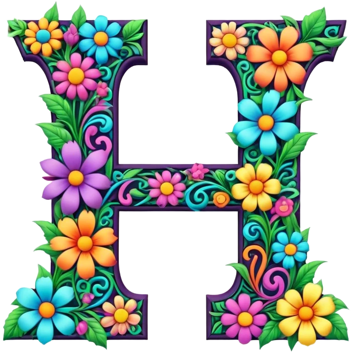 3D, gothic style psychedelic colored Letter Z with hippie style flower border emoji