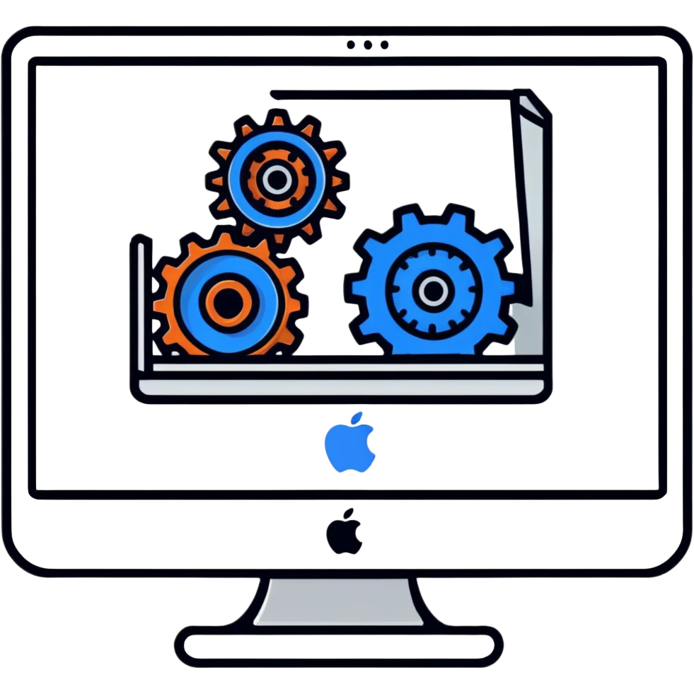 iMac computer with gears on the screen emoji