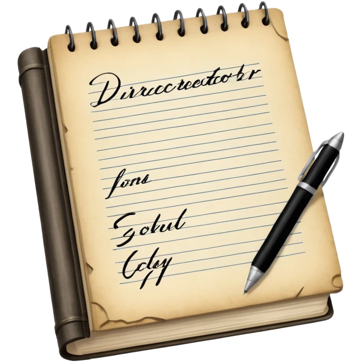 Director Script – bound pages with notes emoji