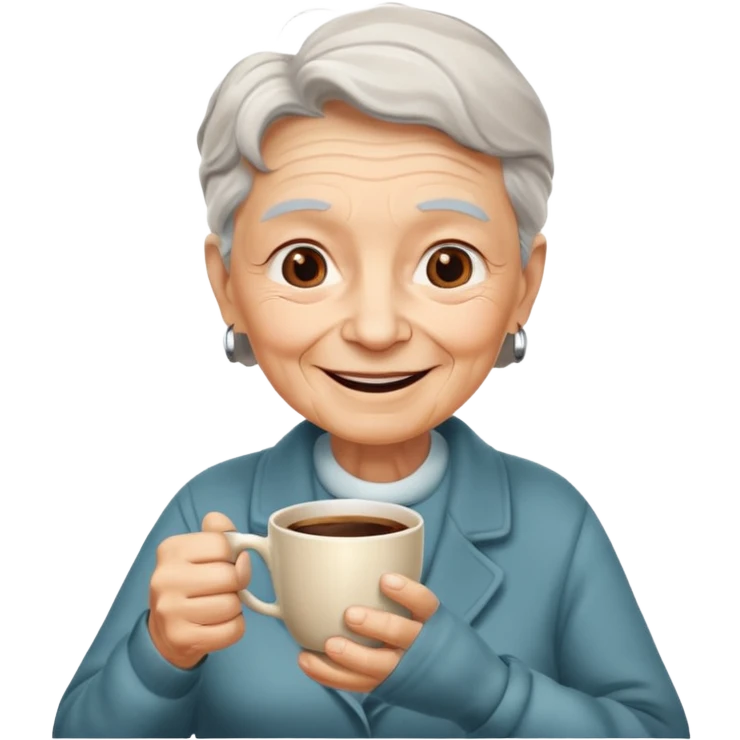 elderly, hold a cup of coffee emoji