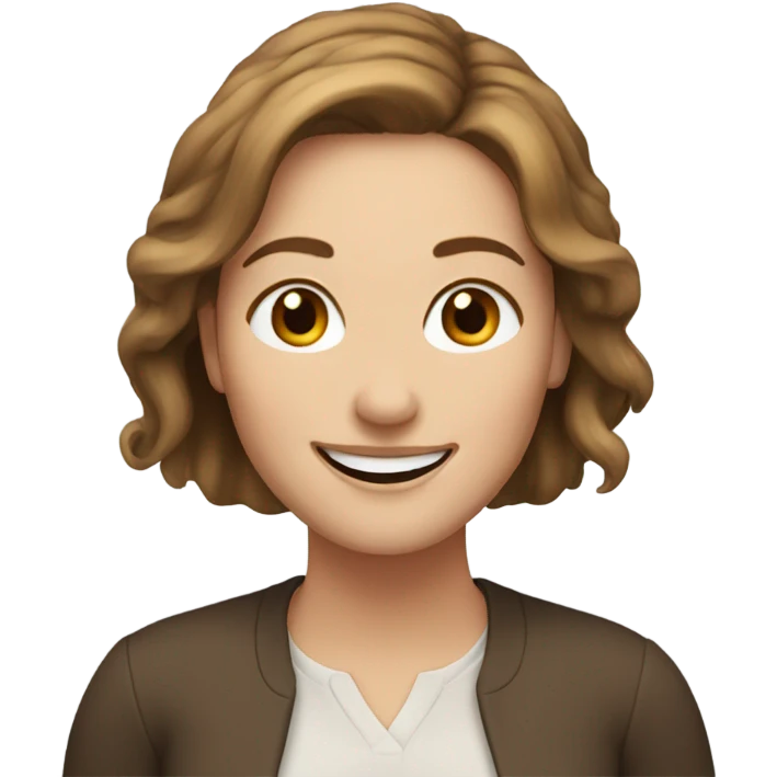 white woman happy face with brown hair with blue backround emoji