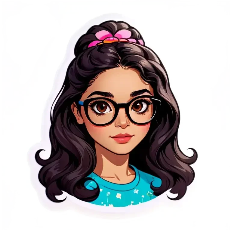 Afghan girl, brown eyes , wearing all black, and wearing large framed glasses, layered long BLACK hair with loose waves, blossom pigmented lips, fair light skin, oval face with a visible jaw line, cheekbones visible, MAKE DIFFERENT FACIAL EXPRESSIONS. emoji