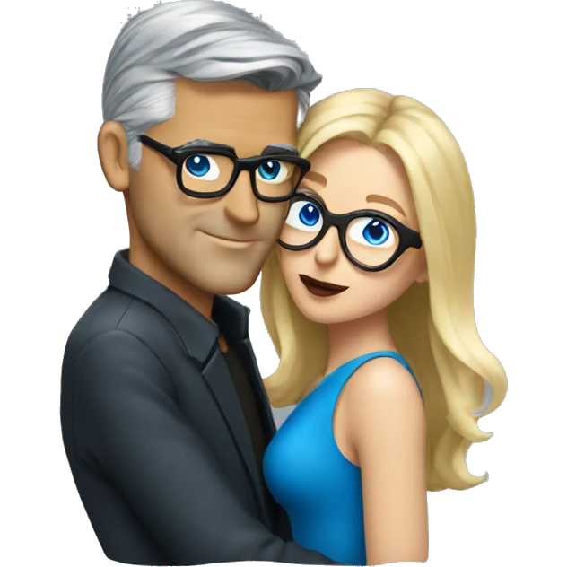 blonde woman with blue eyes and glasses kissing George Clooney  emoji