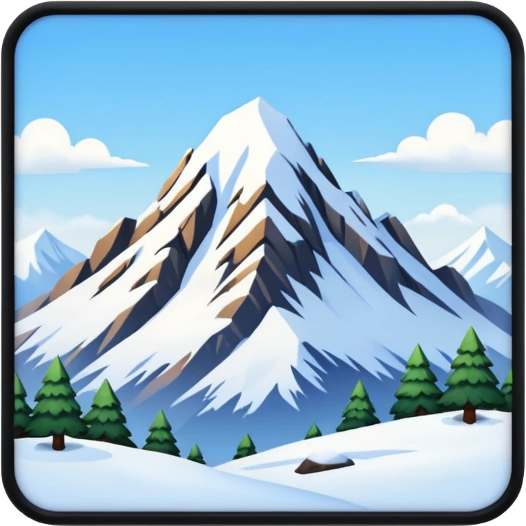 simple painting in a frame with snowing ,ountain emoji