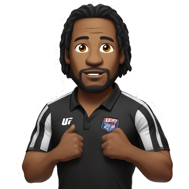 ufc referee herb dean shrugging his shoulders with a black shirt emoji