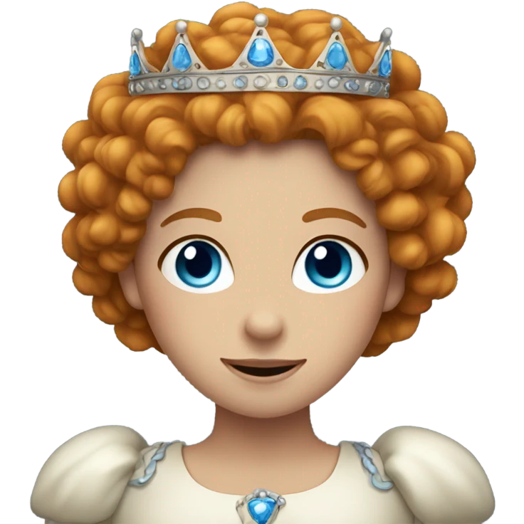 Ginger girl with curly hair and blue eyes wearing a crown emoji