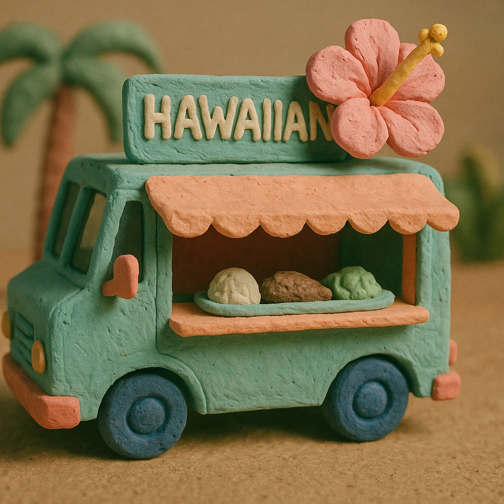 Hawaiian food truck with pastel colors and textured look in claymation style emoji