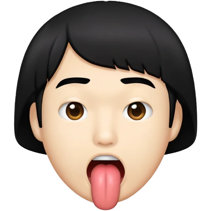 Asian Guy with a black bob hair sticking out his tongue emoji