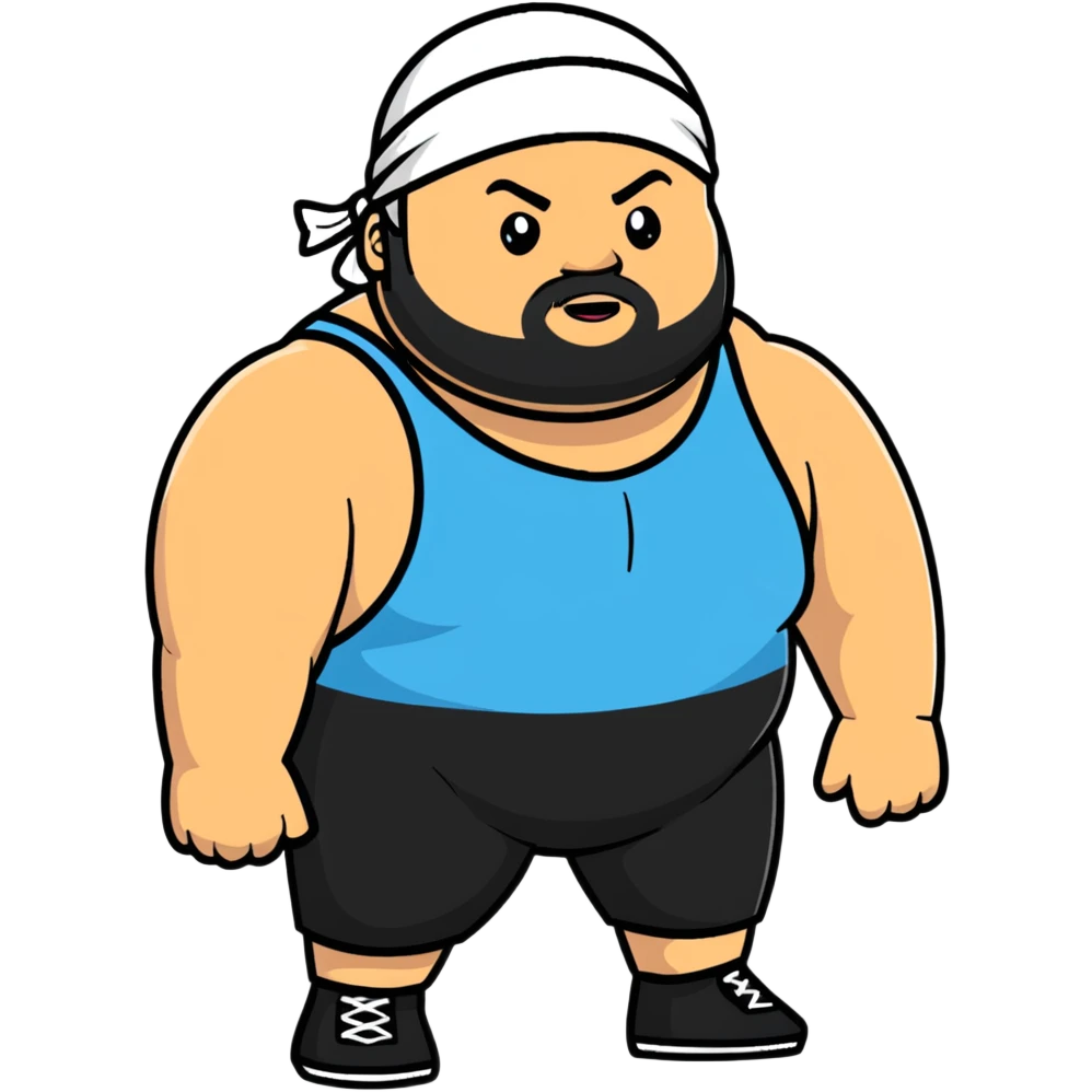 White skin fat guy with black durag, light stubble beard of a few days in wrestling singlet emoji
