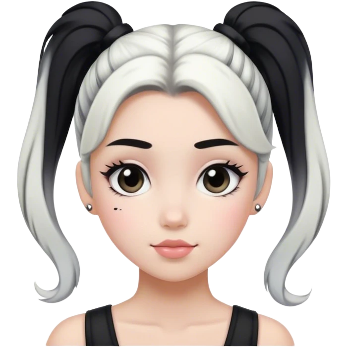 Girl with black blush and black and white ponytail emoji