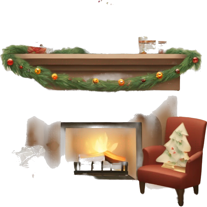 Create a vintage-style Christmas Genomoji featuring muted colors, soft lights, and a cozy fireplace. Include stockings hanging on the mantle and a decorated Christmas tree with retro ornaments. emoji