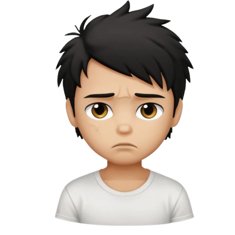 generate a pretty tan bratz boy with black messy hair looking sad. Wearing a white tshirt emoji