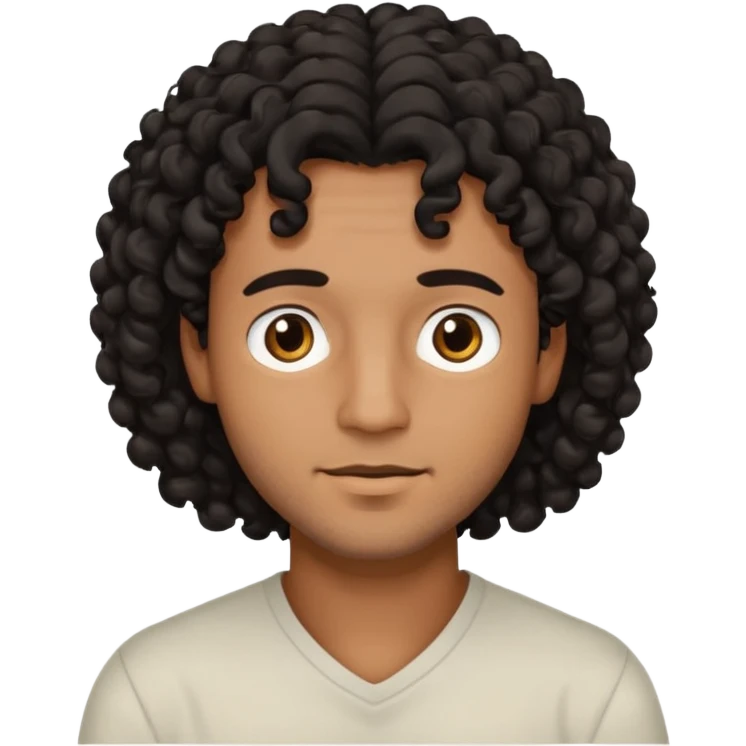brown-skinned man with black curly mid-length hair, relaxed face, eyes slightly open emoji