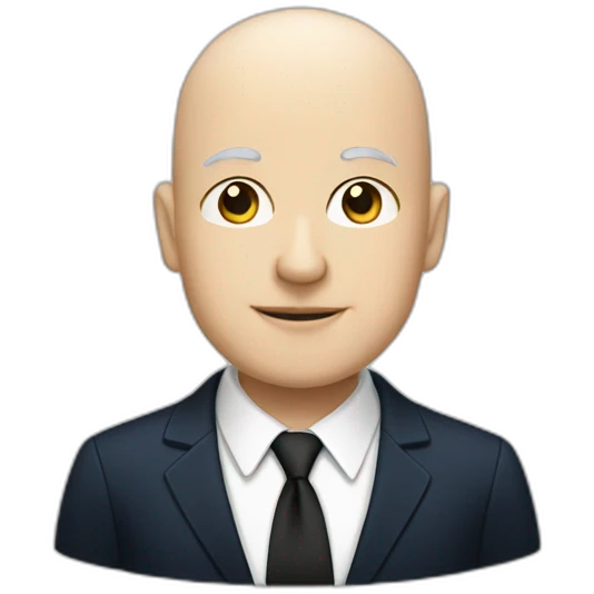 a white bald man in a black suit wearing a dark blue shirt and a black ties emoji