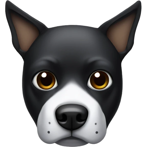 Dog face with black pointy ears and black mask around eyes white face emoji