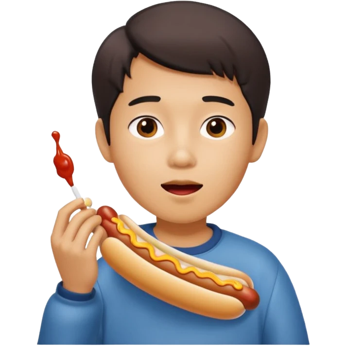 Asian boy eating dog emoji