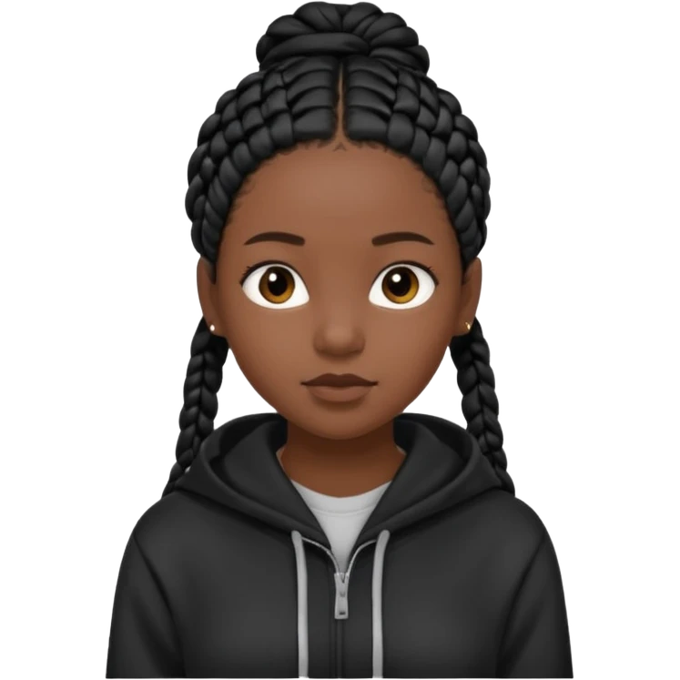 black girl with black single braids in a black hoodie emoji