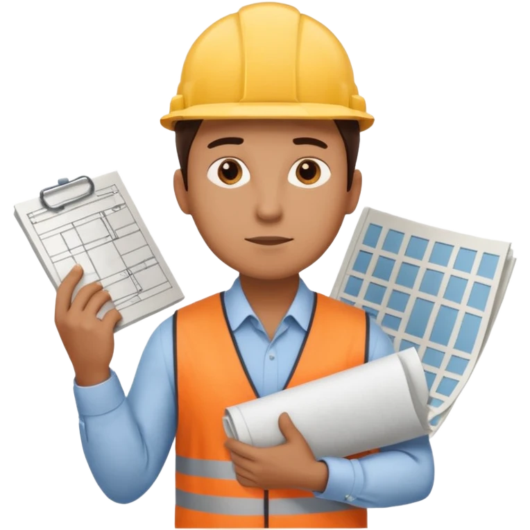 thinking architect in office cloth without helmet that holds architecture plan and is in thinking pose emoji