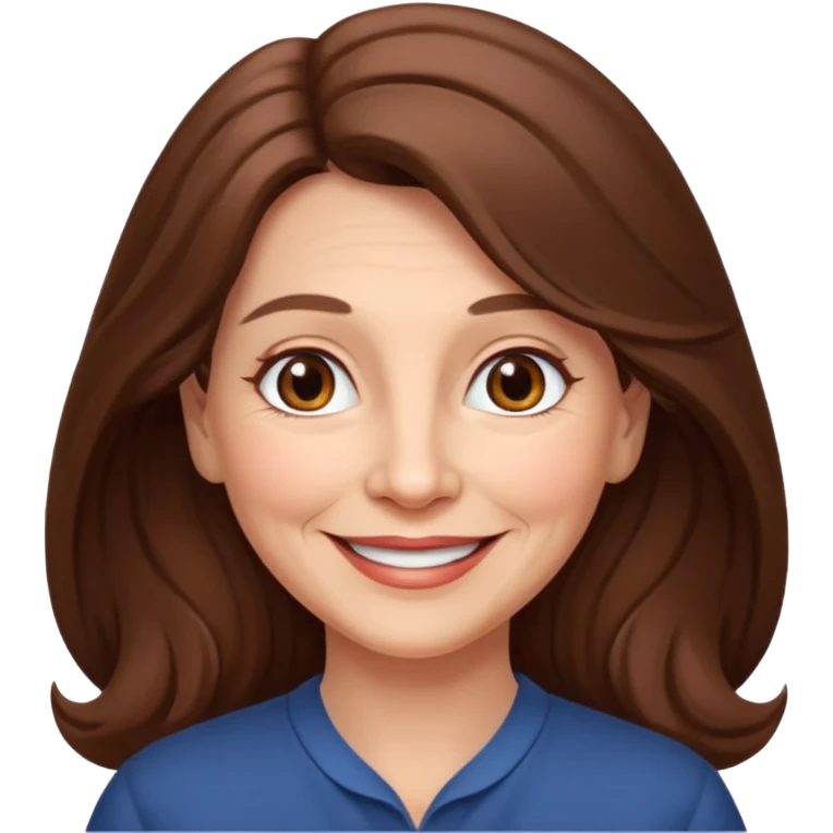 Woman 70, long brown hair, brown eyes, smiling emoji