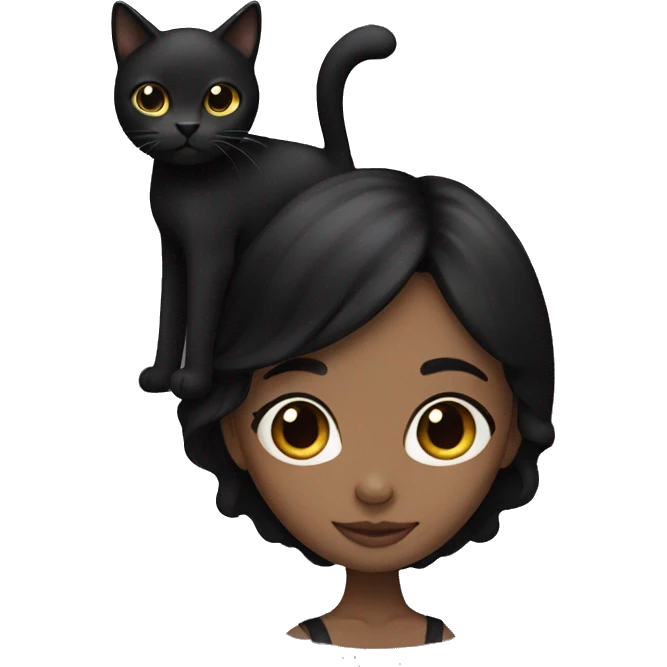 Black hair girl holding a black cat emoji