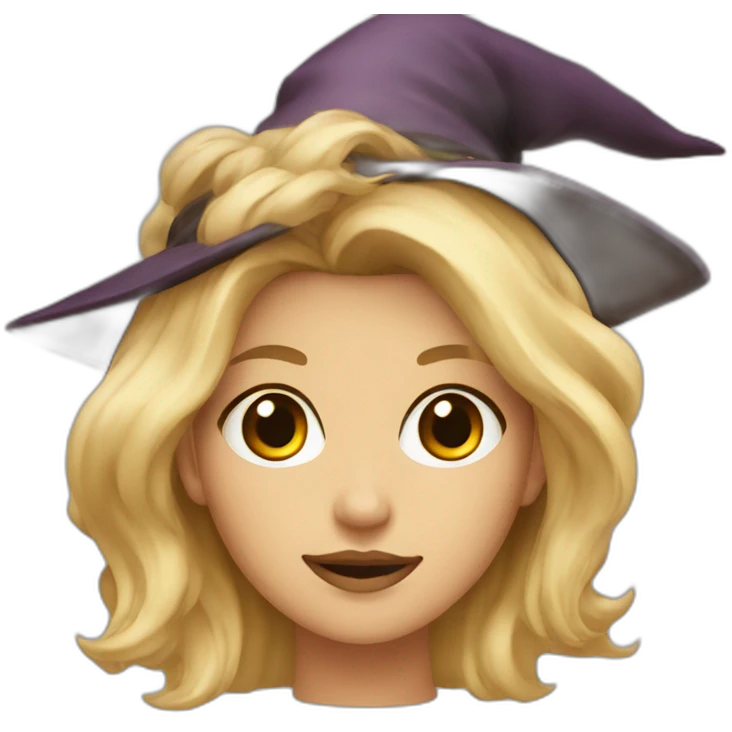 blonde with brown eyes, with a witch hat on her head emoji