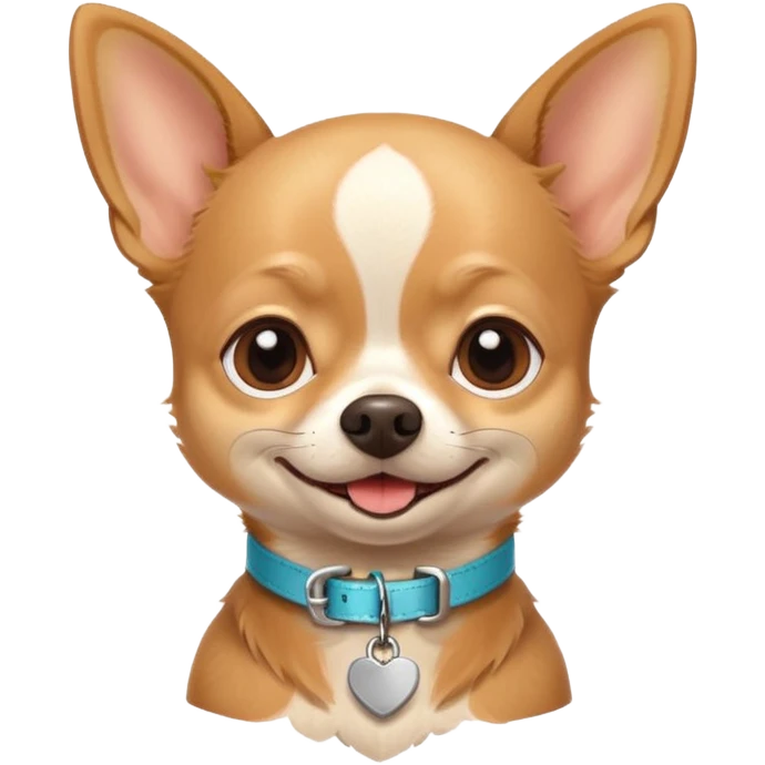Chihuahua colored light brown with his name CHUG written on his collar  emoji