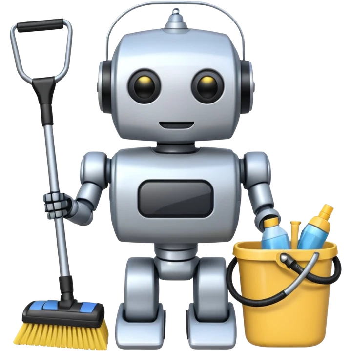 robot with cleaning tools emoji