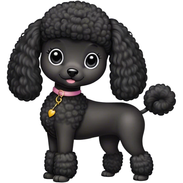 mini pure black straight hair poodle with big round ears and long leg hair emoji