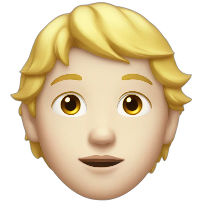 kid face, red eyes, pale-skin, a golden halo above the head emoji