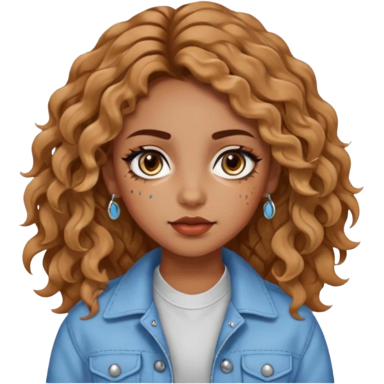 girl with wavy hair, almond shaped eyes, birthmark near her eye, tan, with lots of swag, cool, piercings  emoji