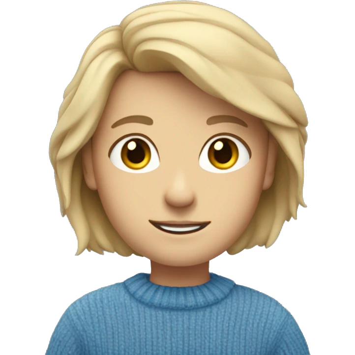 teacher with shoulder length hair, blue eyes, kind thin kinda chubby with a bright sweater on emoji