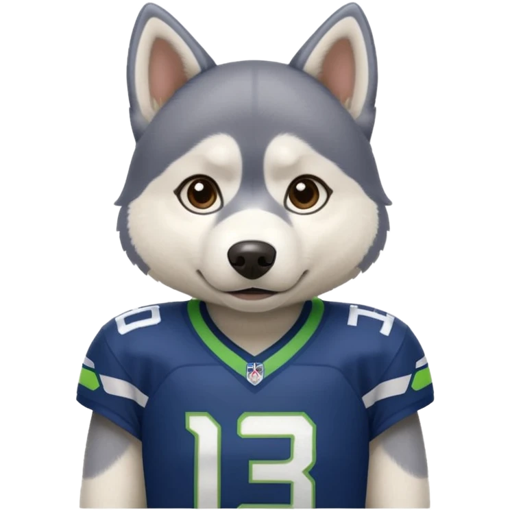 White tan husky with Seattle Seahawks gear emoji