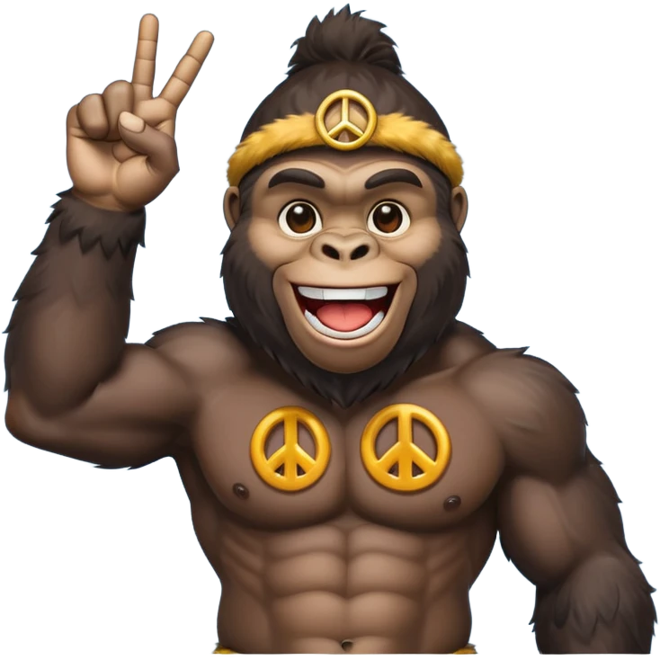 Gorilla that's holding the peace sign and laughing really hard emoji