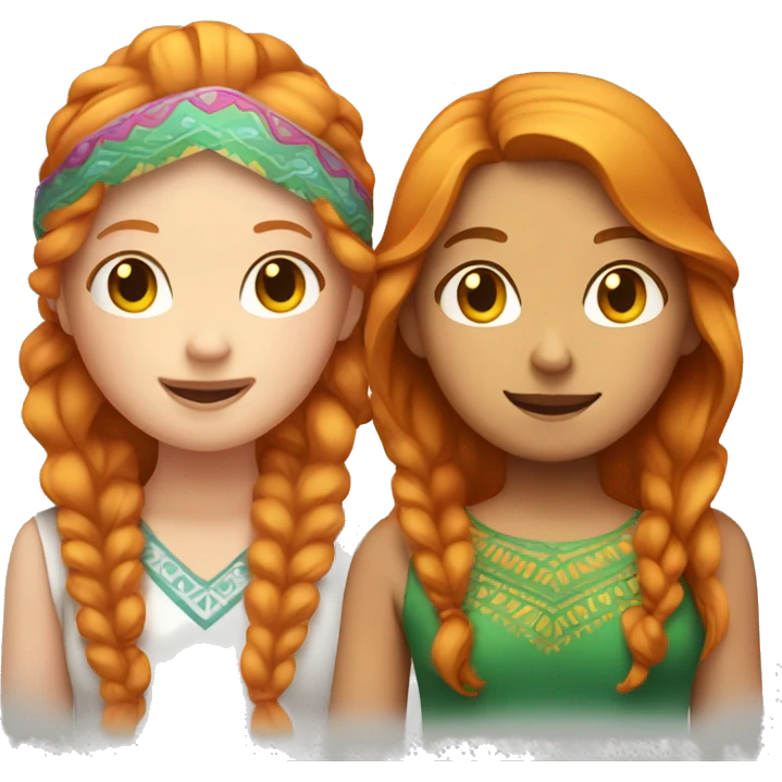 Ginger girl and Mexican girl being besties emoji