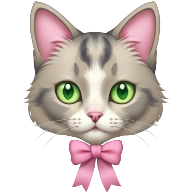 Dilute grey calico cat with pink ribbon emoji